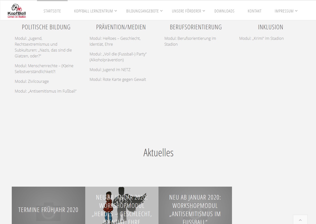 Neue Homepage fürs KopfBall Lernzentrum